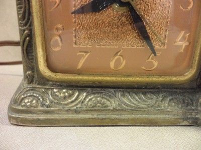   Vtg 1950s UNITED Clock Ornate Metal Fireplace Working Electric Mantel