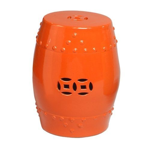 ORANGE / PERSIMMON Ceramic Garden Stool Indoor Outdoor  