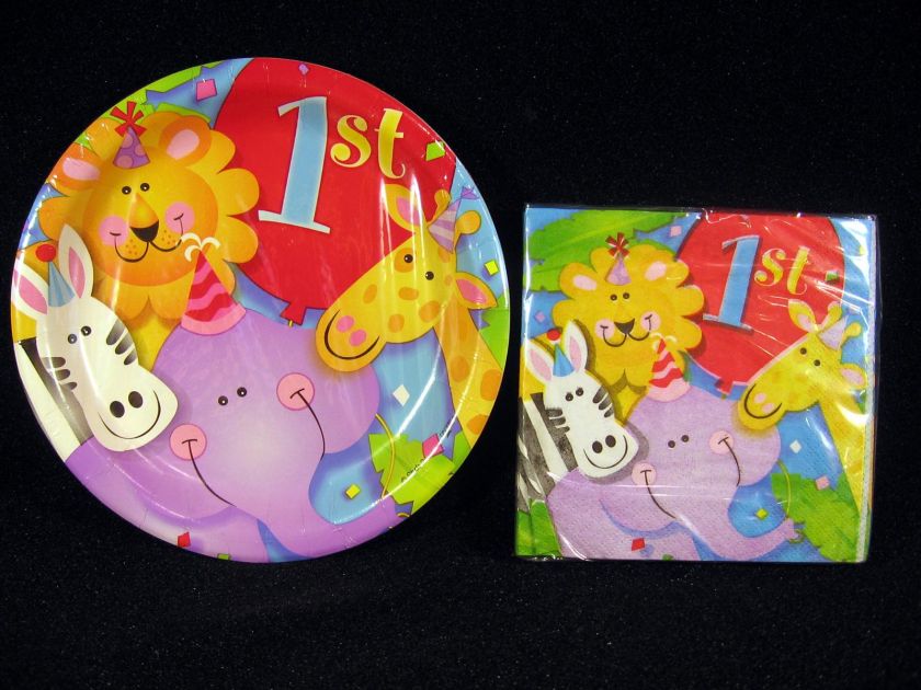   Birthday Party Supplies Zoo Zebra Lion Elephant Giraffe Plates Napkins