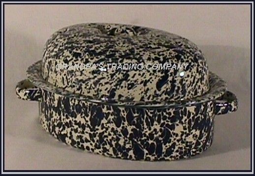 offer a navy and cream marbelized spatter ware granite ware oval 