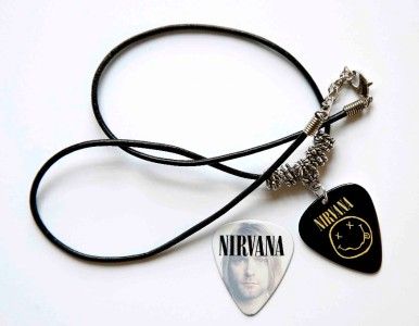 Nirvana Smiley Black Leather Guitar Pick Necklace + Pick  