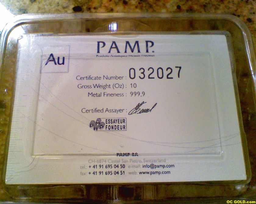   Assayed Pamp Suisse .9999 Gold Bar Ingot Coin Bullion Credit   