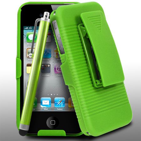   Back Case Cover & Swivel Belt Clip Holder For iPhone 4 4G 4S & Stylus