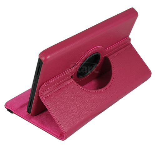 Hot Pink  Kindle Fire 360 Degree Rotating Leather Case Cover w 