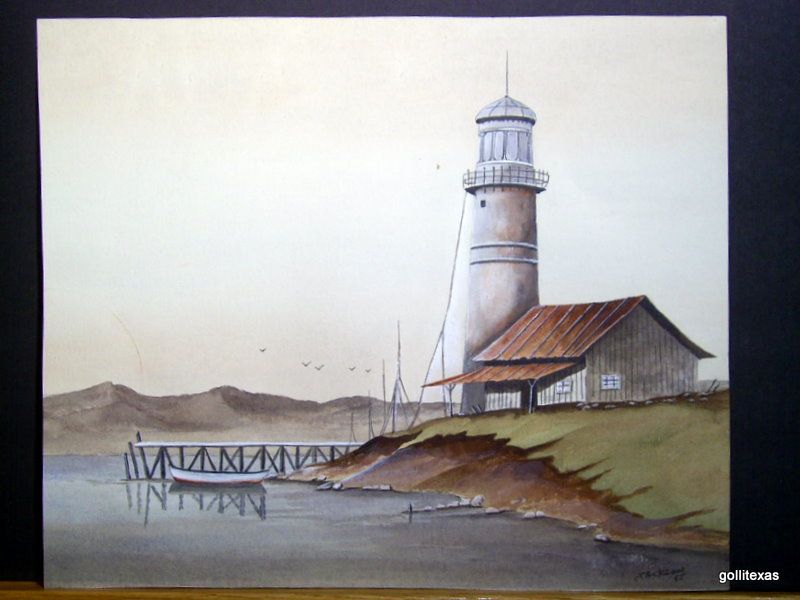 Lake Front Light House Orig Water Color Jackson 17x14  