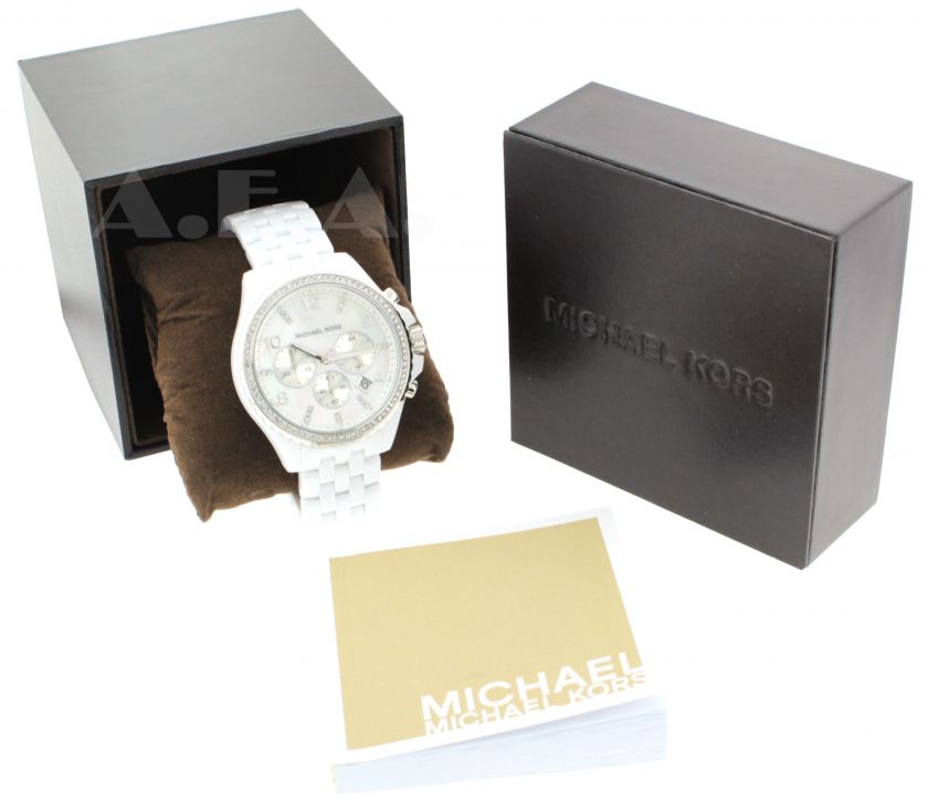 MICHAEL KORS MK5489 DESIGNER WOMENS WHITE ACETATE CHRONOGRAPH WATCH W 