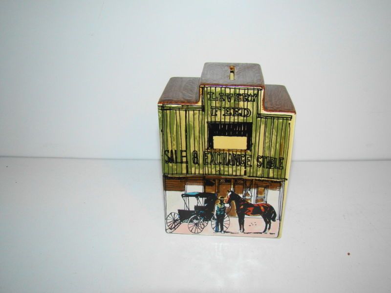 VINTAGE CERAMIC WESTERN BUILDING BANK MADE IN JAPAN 150  