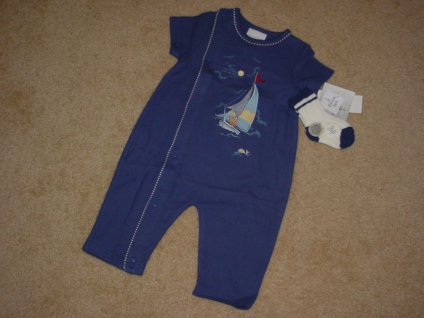 LITTLE ME Blue Romper / Socks 9 m NWT SailBoat  