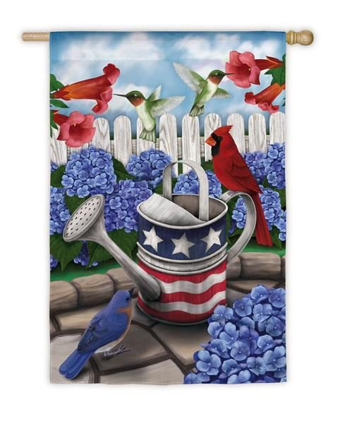 Spring American Garden Patriotic Birds Flowers Lg Flag  