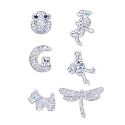 Set of 6 Pins Brooch w/ Sparkling Swarovski Crystals