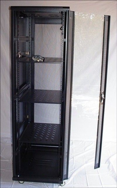 NEW 42u Black Server Rack with FANS and THREE SHELVES  