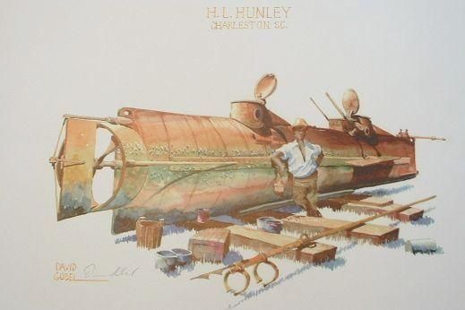 HUNLEY CONFEDERATE SUBMARINE PRINT CHARLESTON LG  