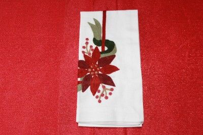 WILLIAMS SONOMA POINSETTIA CREWEL PLACEMATS & NAPKINS SET   8PC 