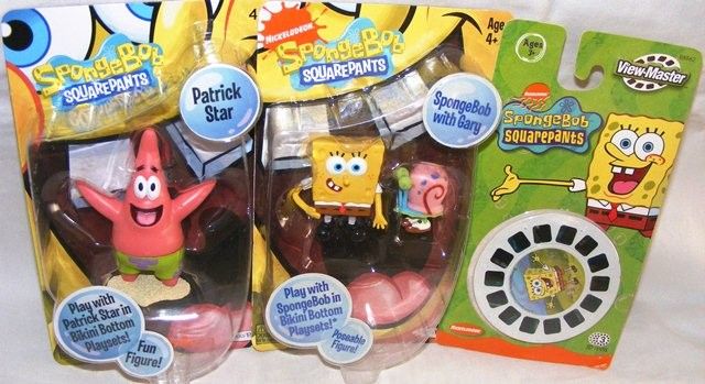 SPONGEBOB SQUAREPANTS Figure w/ GARY + PATRICK STAR + 3 3d View Master 