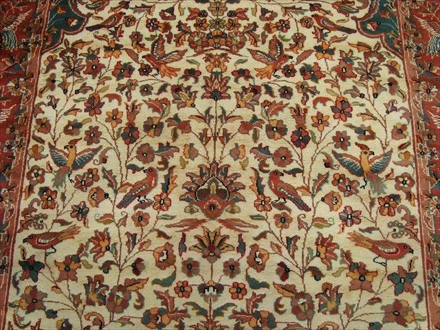 DEER BIRD TREELIFE HANDKNOTTED RUG CARPET SILK WOOL 9x6  