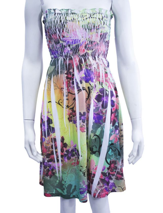 Sublimation Floral Print Smocked Tube Dress Sundress S  